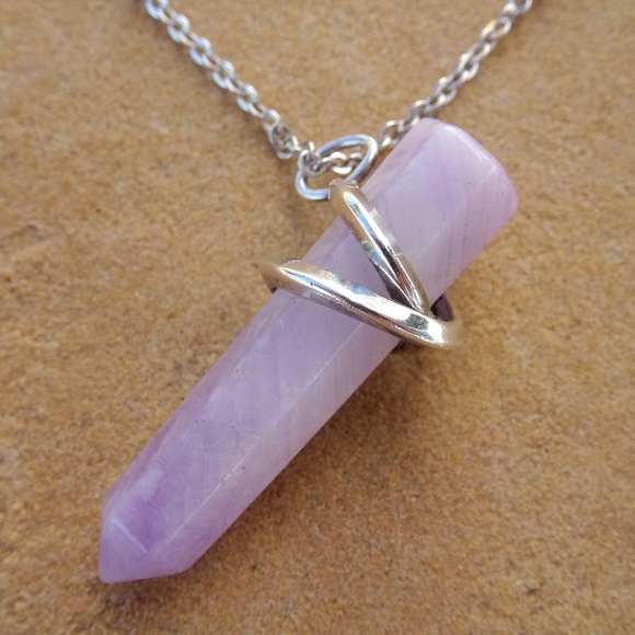 Amethyst Crystal Point & Silver Swirl February Birthstone Boho Gemstone Necklace - Picture 1 of 8